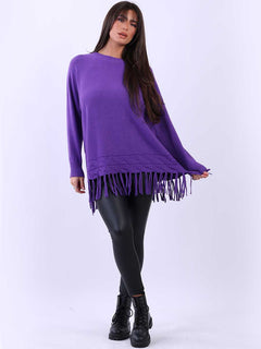 Solid Knitted Fringe Jumper Purple