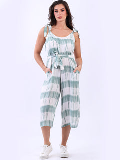Tie Dye Cotton Playsuit Ocean Blue