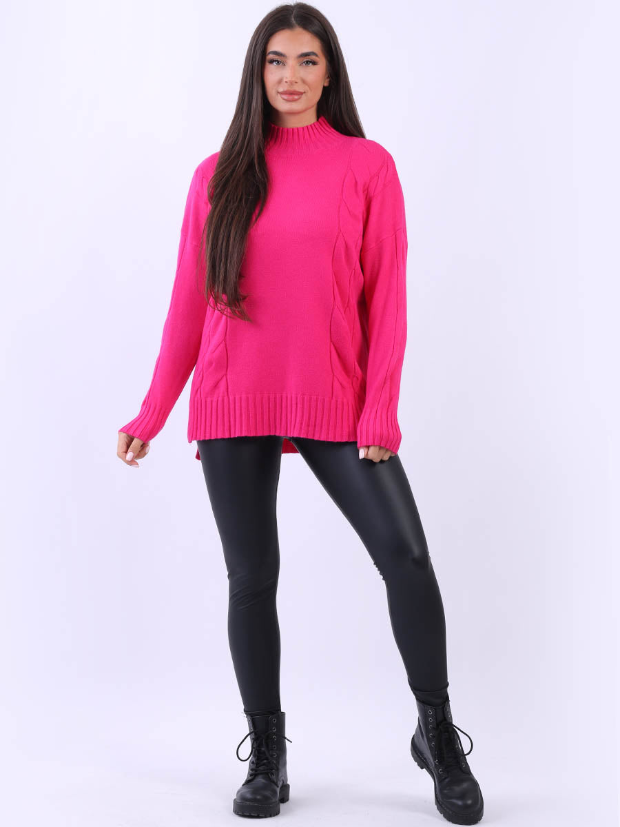 Cable Knit Cozy Jumper Fuchsia