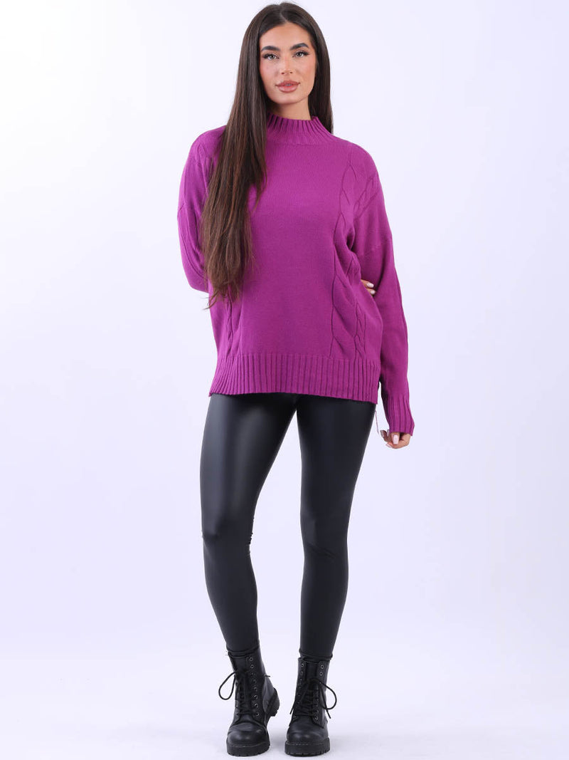 Cable Knit Cozy Jumper Magenta