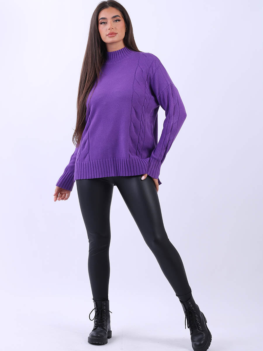 Cable Knit Cozy Jumper Purple