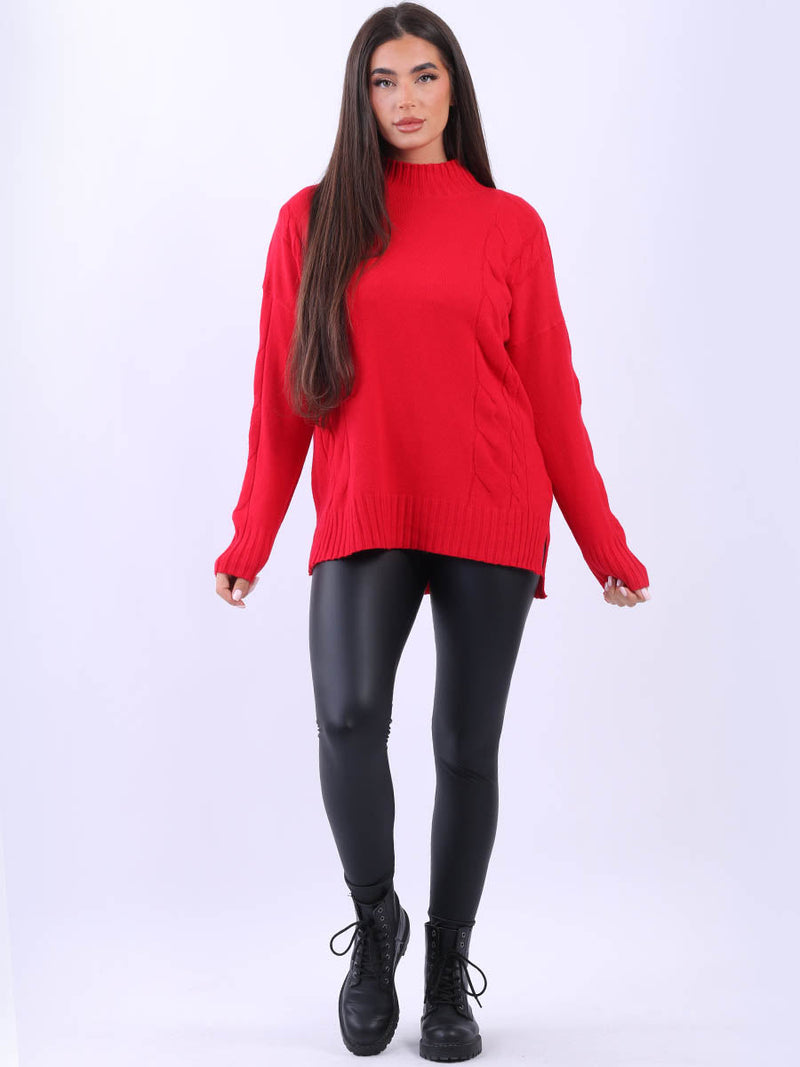 Cable Knit Cozy Jumper Red