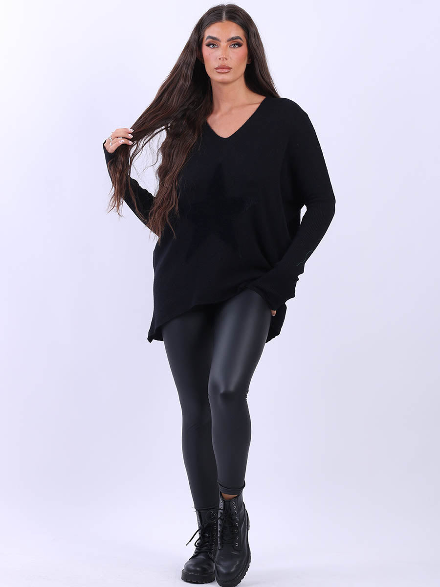 Knitted star Plus Size Jumper Black