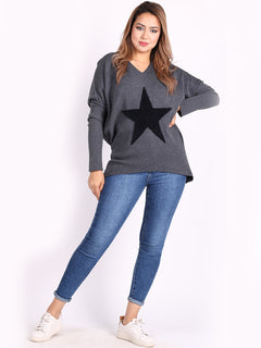 Knitted star Plus Size Jumper Charcoal