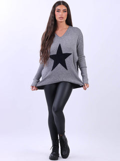 Knitted star Plus Size Jumper Dark Grey