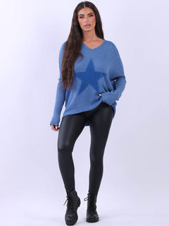 Knitted star Plus Size Jumper Denim