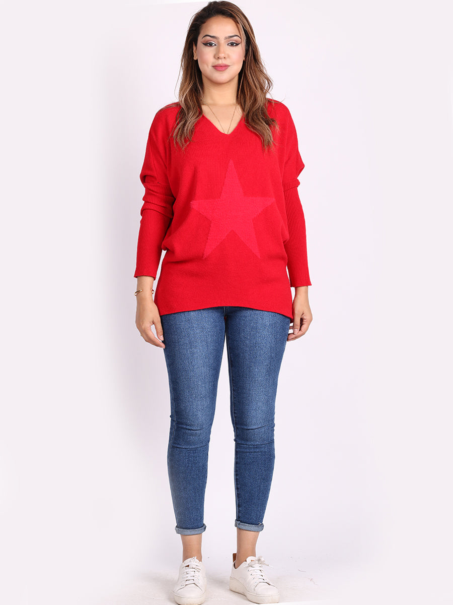 Knitted star Plus Size Jumper Red