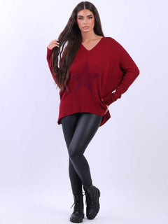 Knitted star Plus Size Jumper Wine