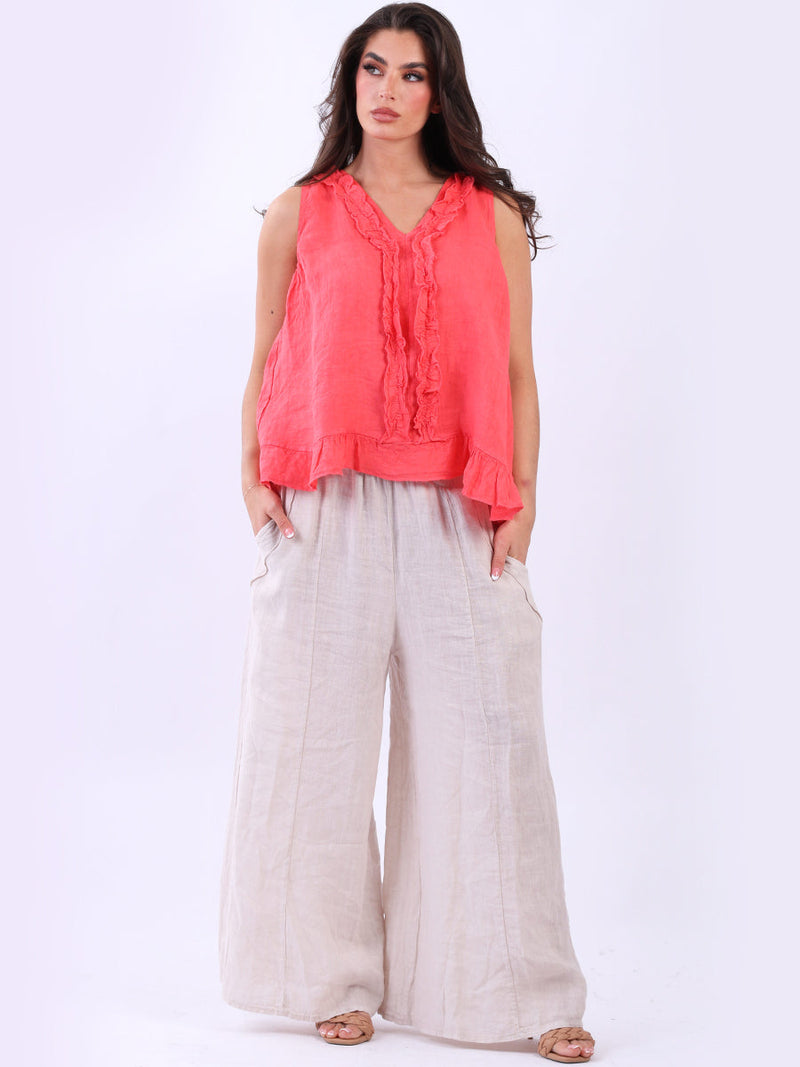 Linen Crop Tank Top Coral