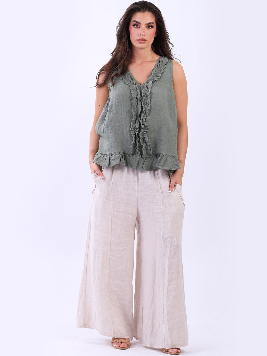 Linen Crop Tank Top Khaki