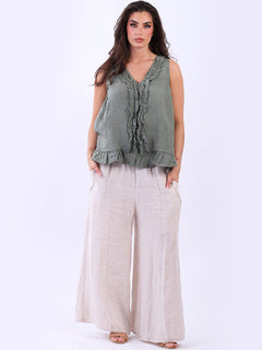 Linen Crop Tank Top Khaki