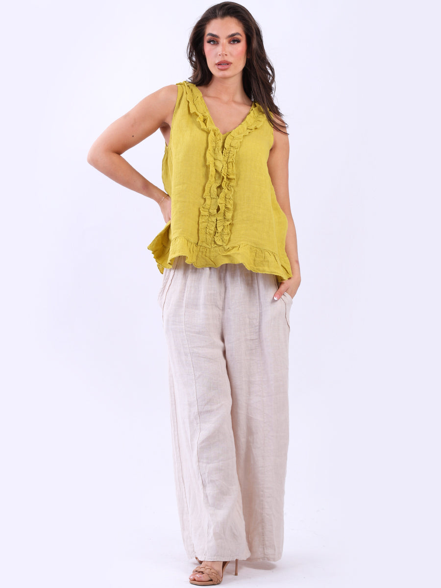 Linen Crop Tank Top Mustard