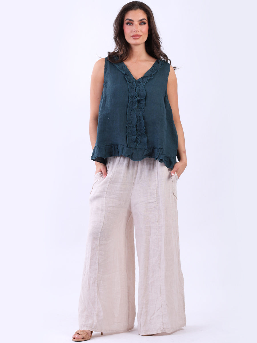 Linen Crop Tank Top Teal