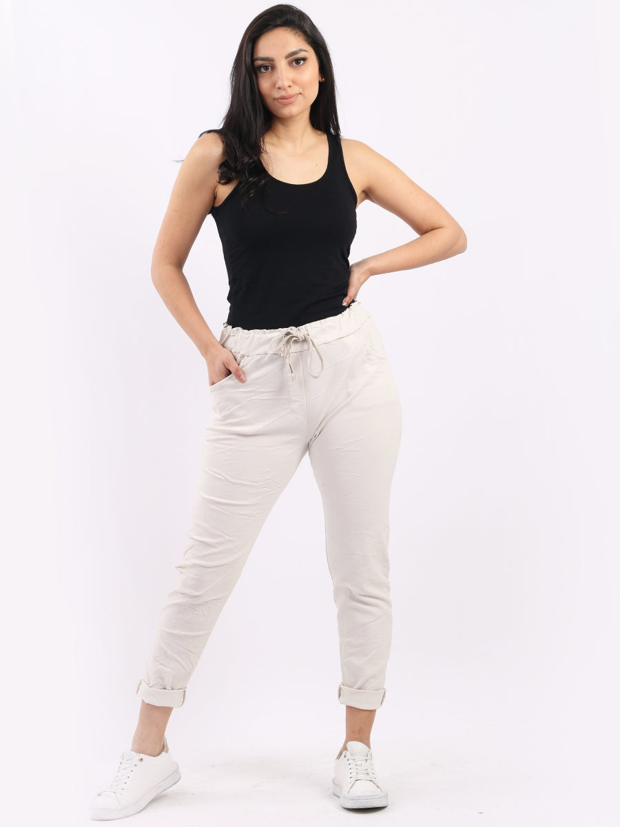 Ladies Skinny Solid Magic Pant Beige