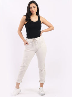 Ladies Skinny Solid Magic Pant Beige