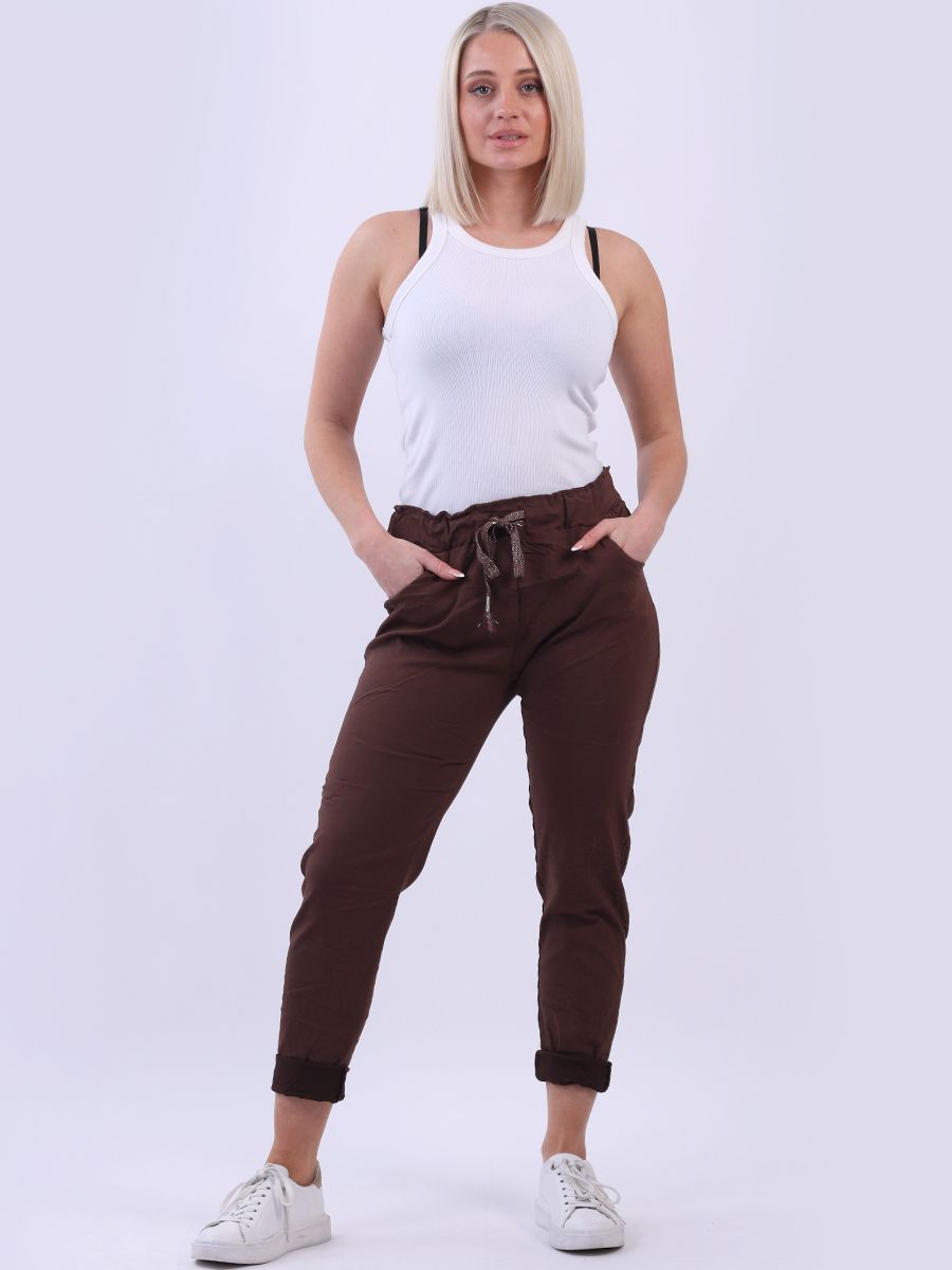 Ladies Skinny Solid Magic Pant Dark Mocha