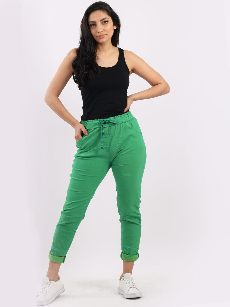 Ladies Skinny Solid Magic Pant Green