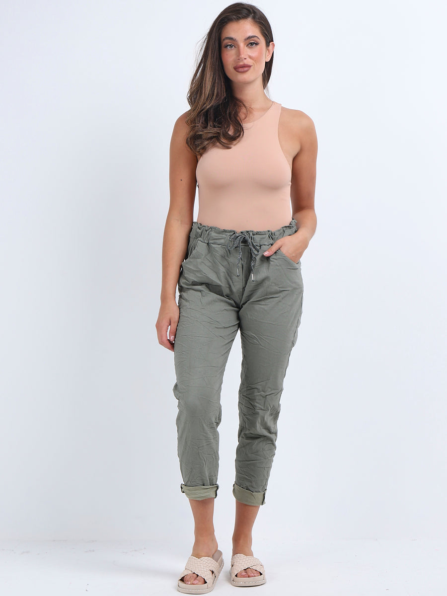 Ladies Skinny Solid Magic Pant Khaki