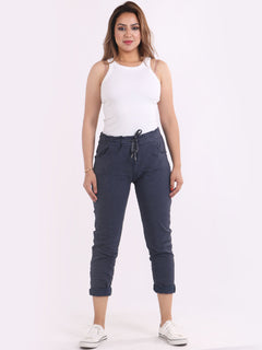 Ladies Skinny Solid Magic Pant Navy