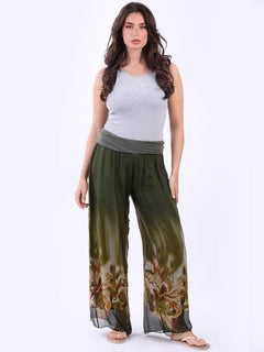 Floral Silk Trouser Khaki