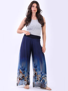 Floral Silk Trouser Navy