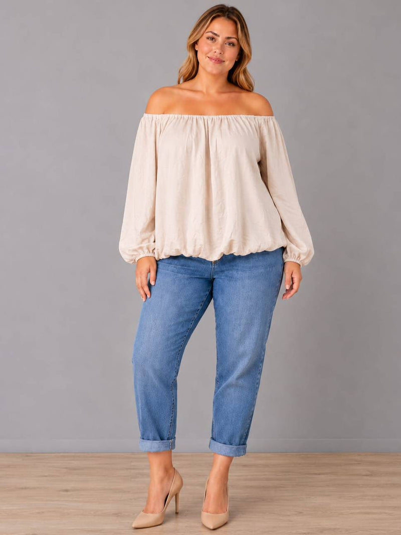 Oversized Off Shoulder Top Beige