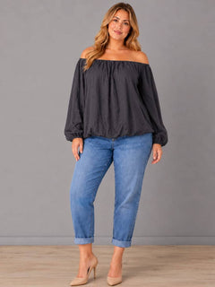 Oversized Off Shoulder Top Charcoal