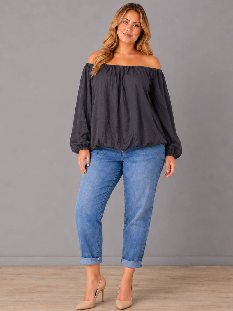Oversized Off Shoulder Top Charcoal