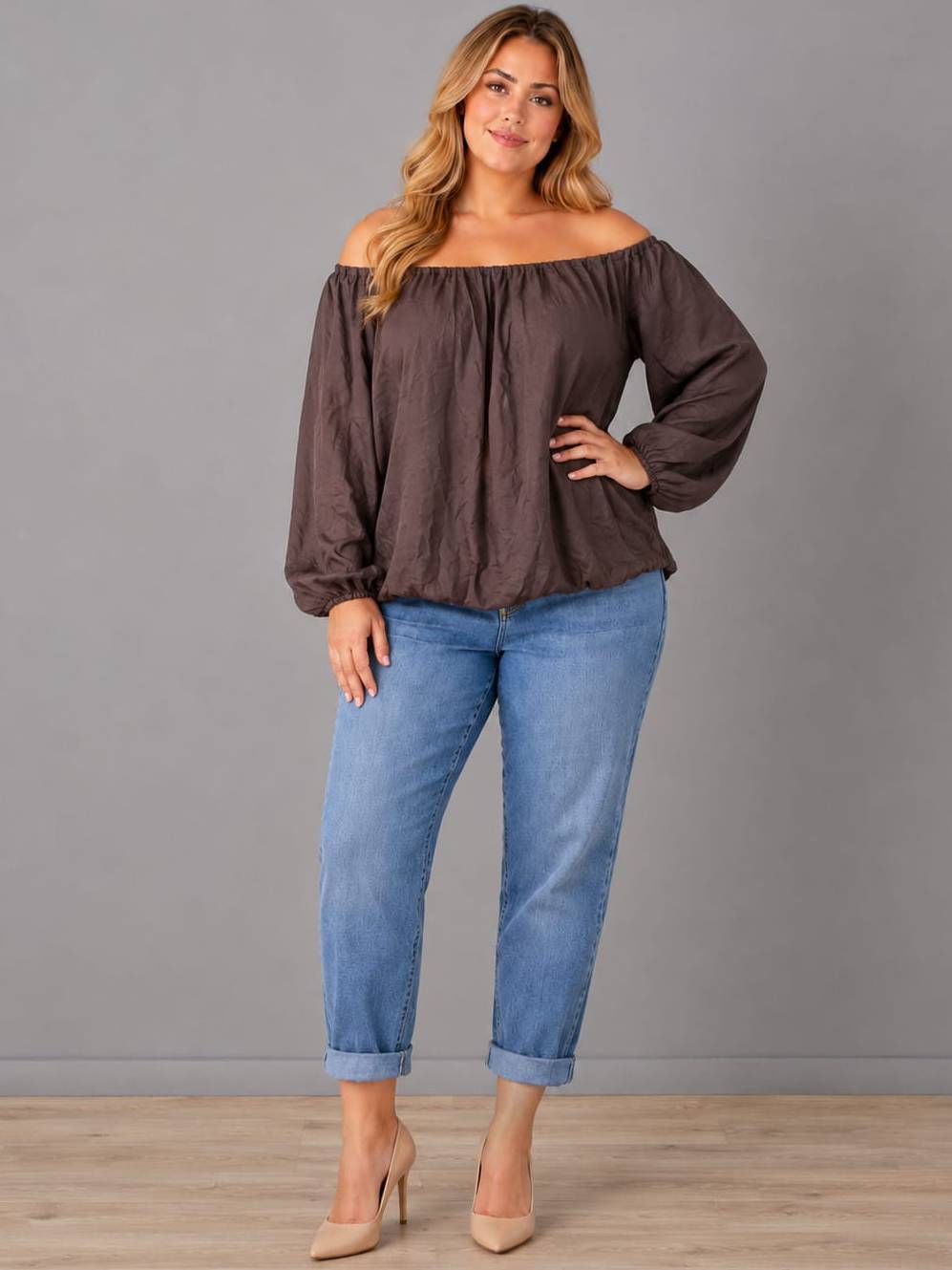 Oversized Off Shoulder Top Chocolate