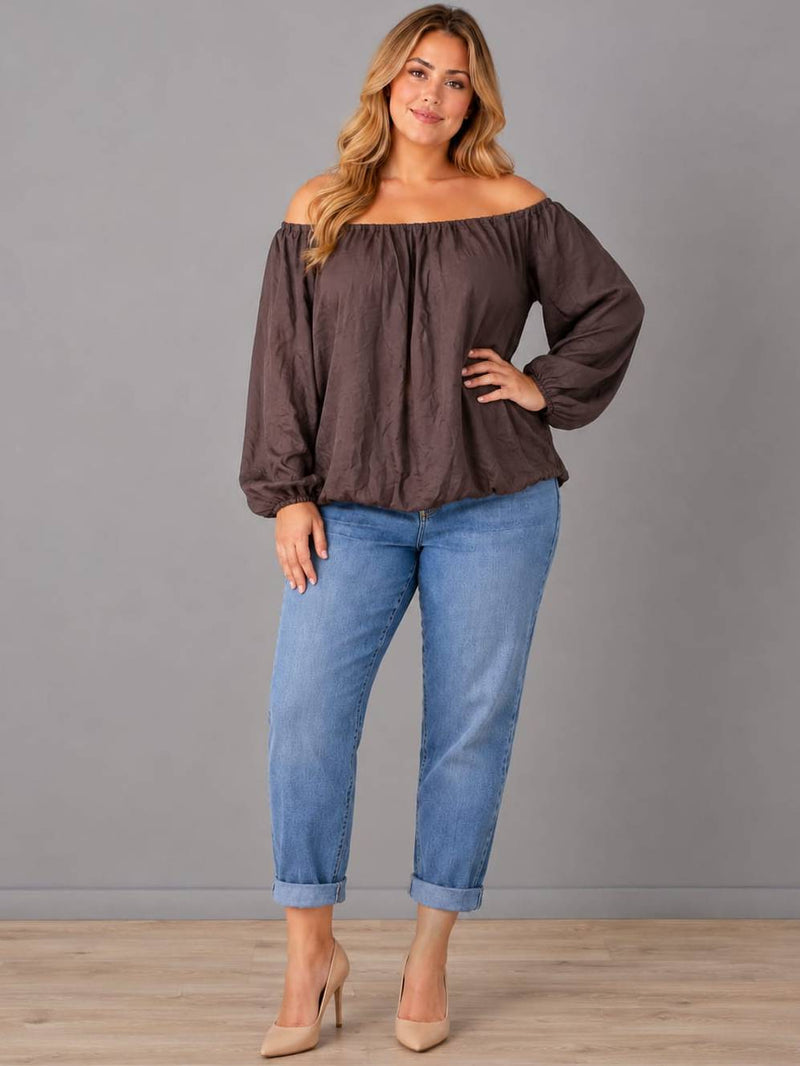 Oversized Off Shoulder Top Chocolate