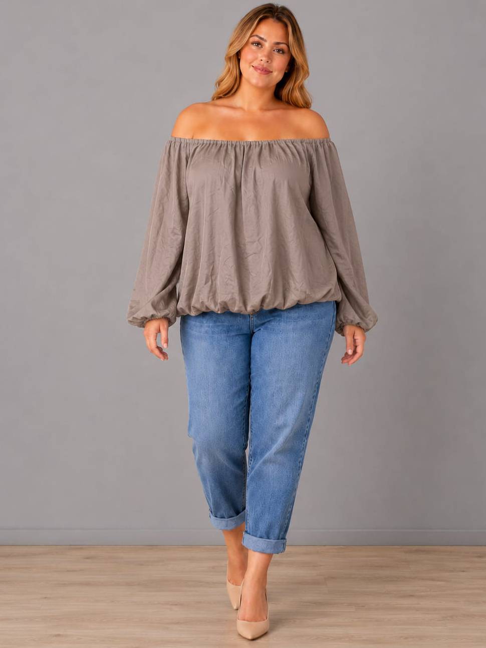 Oversized Off Shoulder Top Mocha