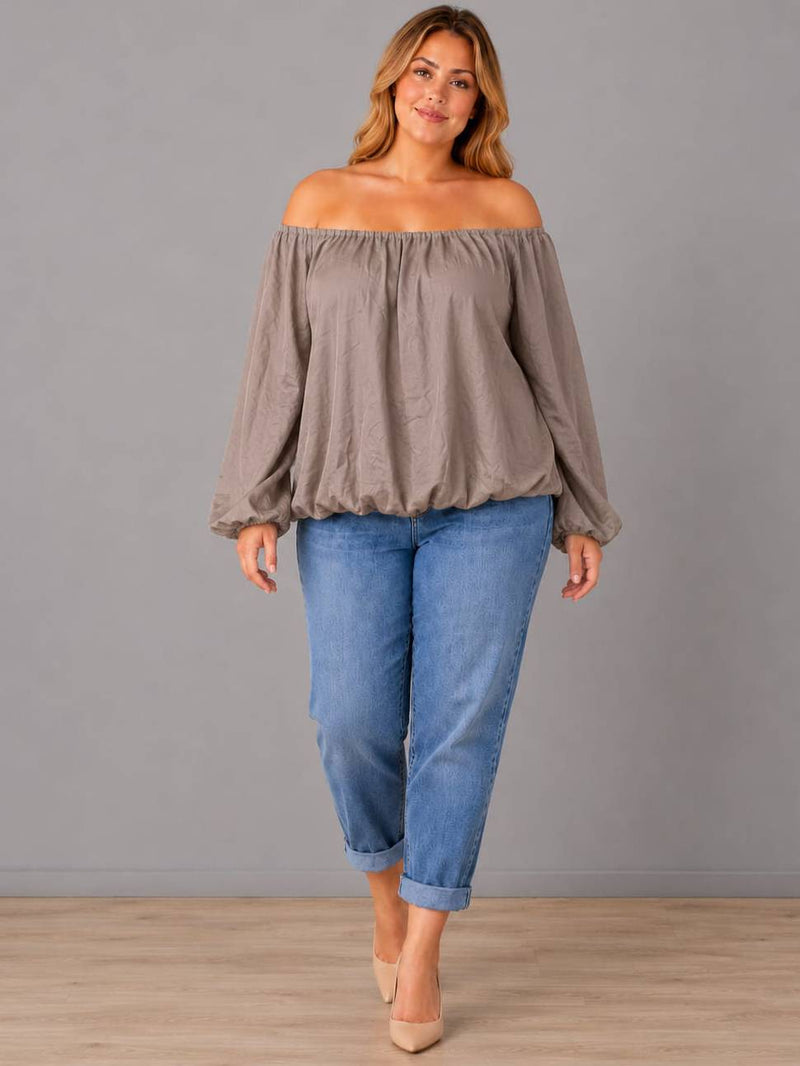 Oversized Off Shoulder Top Mocha
