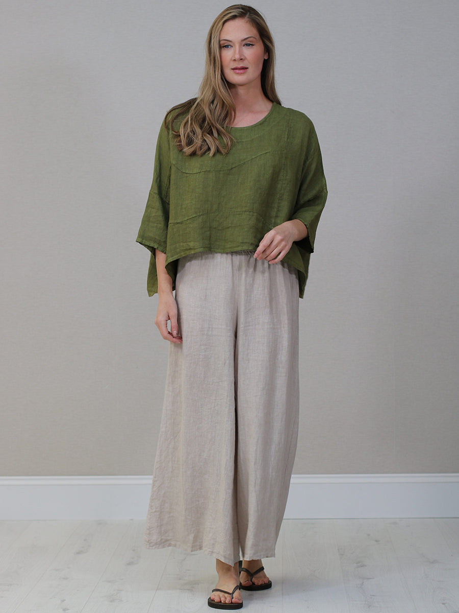 Batwing Linen Crop Top Olive