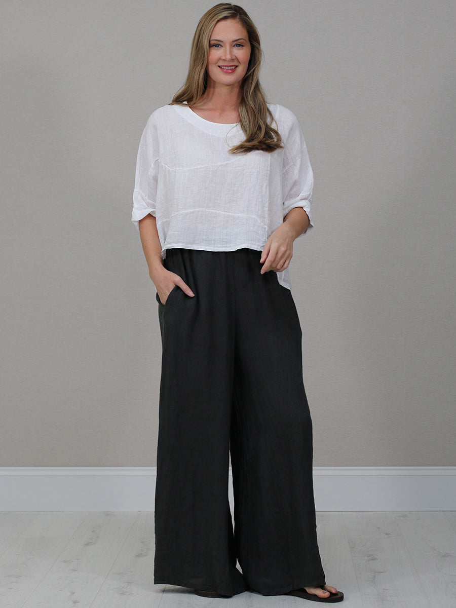 Batwing Linen Crop Top White