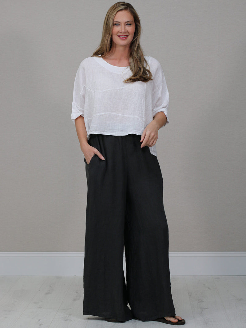 Batwing Linen Crop Top White