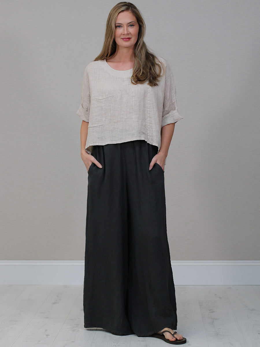 Batwing Linen Crop Top Beige