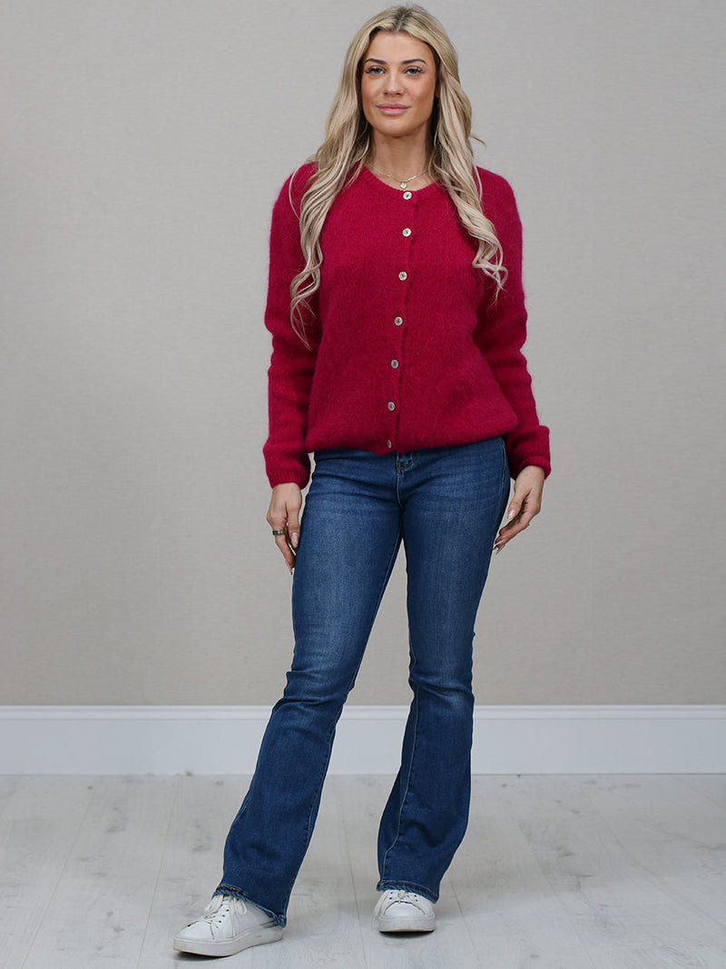 Crop Knitted Cardigan Magenta