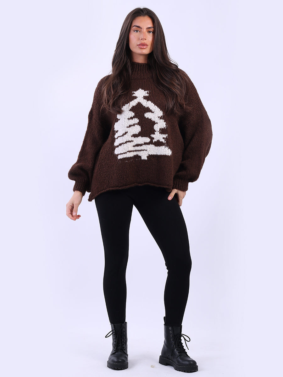  Xmas Tree Knitted Jumper Chocolate