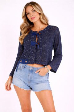 Button Down Mesh Net Top Navy