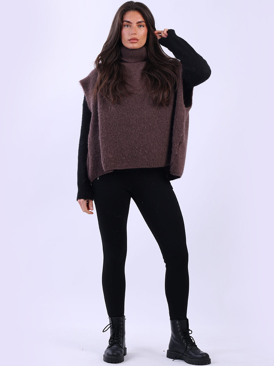 Batwing Wool Knit Jumper Chocolate 