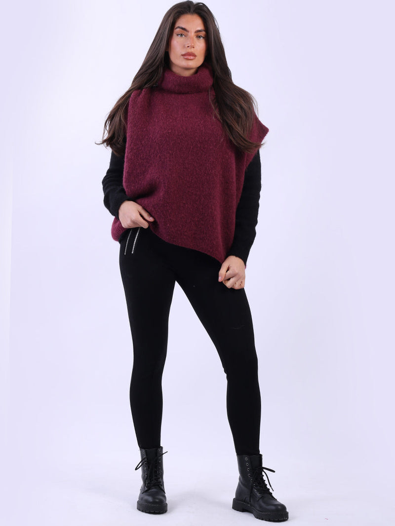 Batwing Wool Knit Jumper Wine