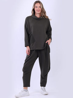 Solid Cotton Baggy Wool Top Khaki