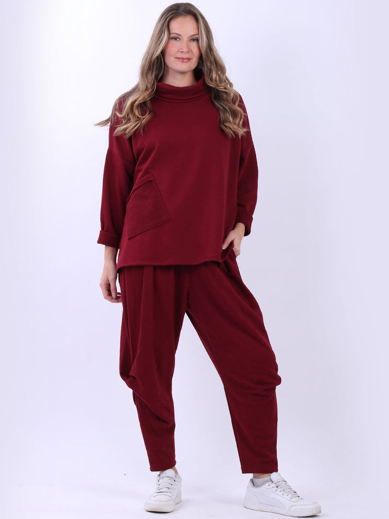Solid Cotton Baggy Wool Top Wine