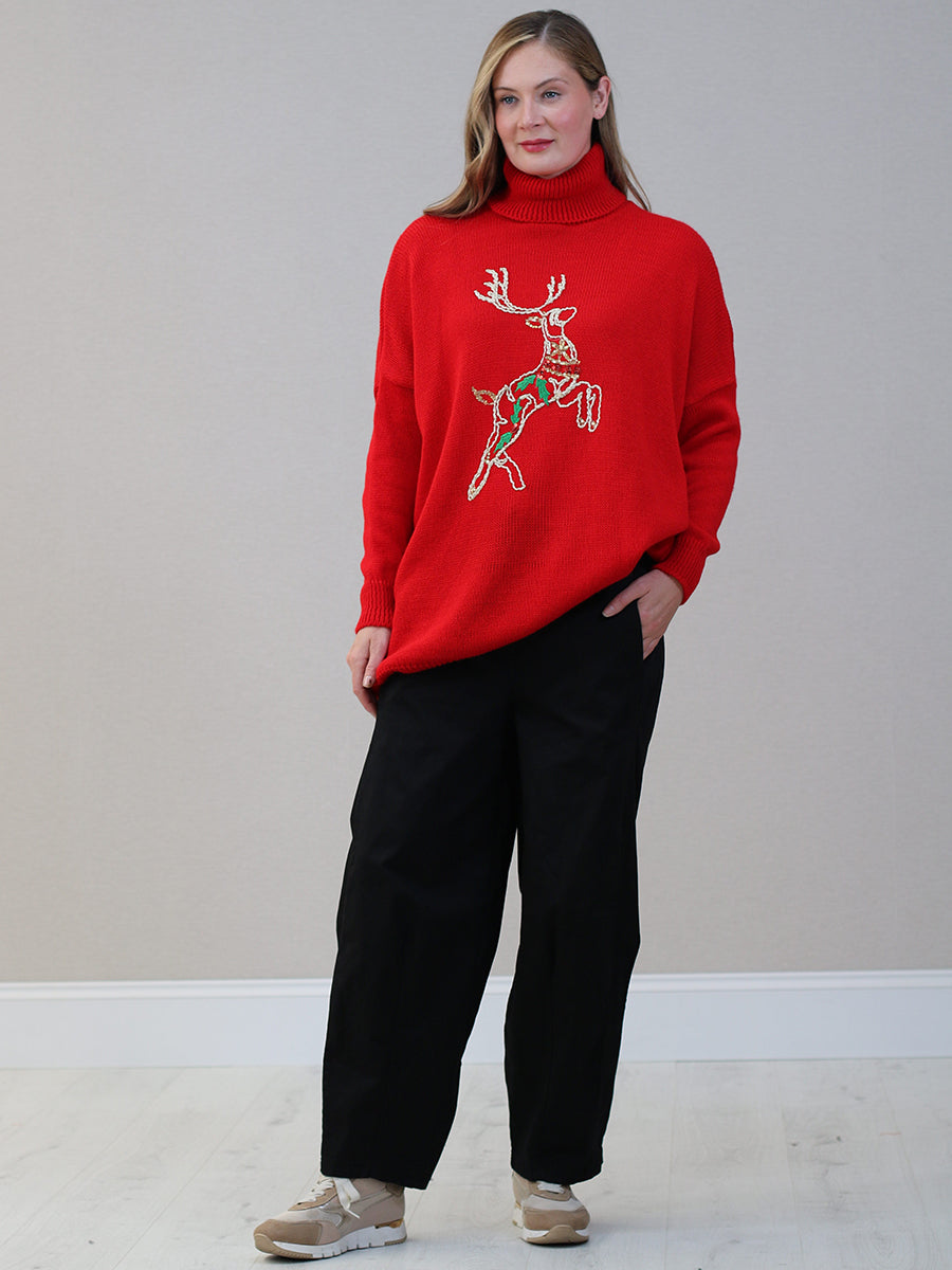 Batwing Knit Reindeer Xmas Jumper