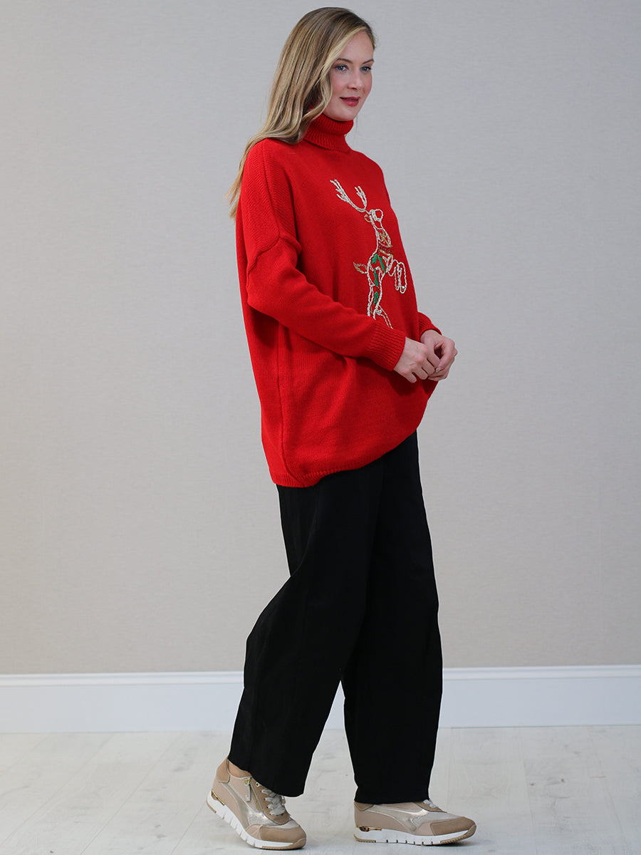 Batwing Knit Reindeer Xmas Jumper