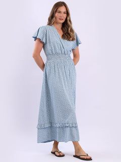 Smocked Floral Dress Denim