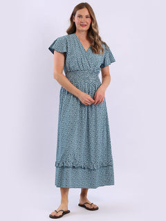 Smocked Floral Dress Teal