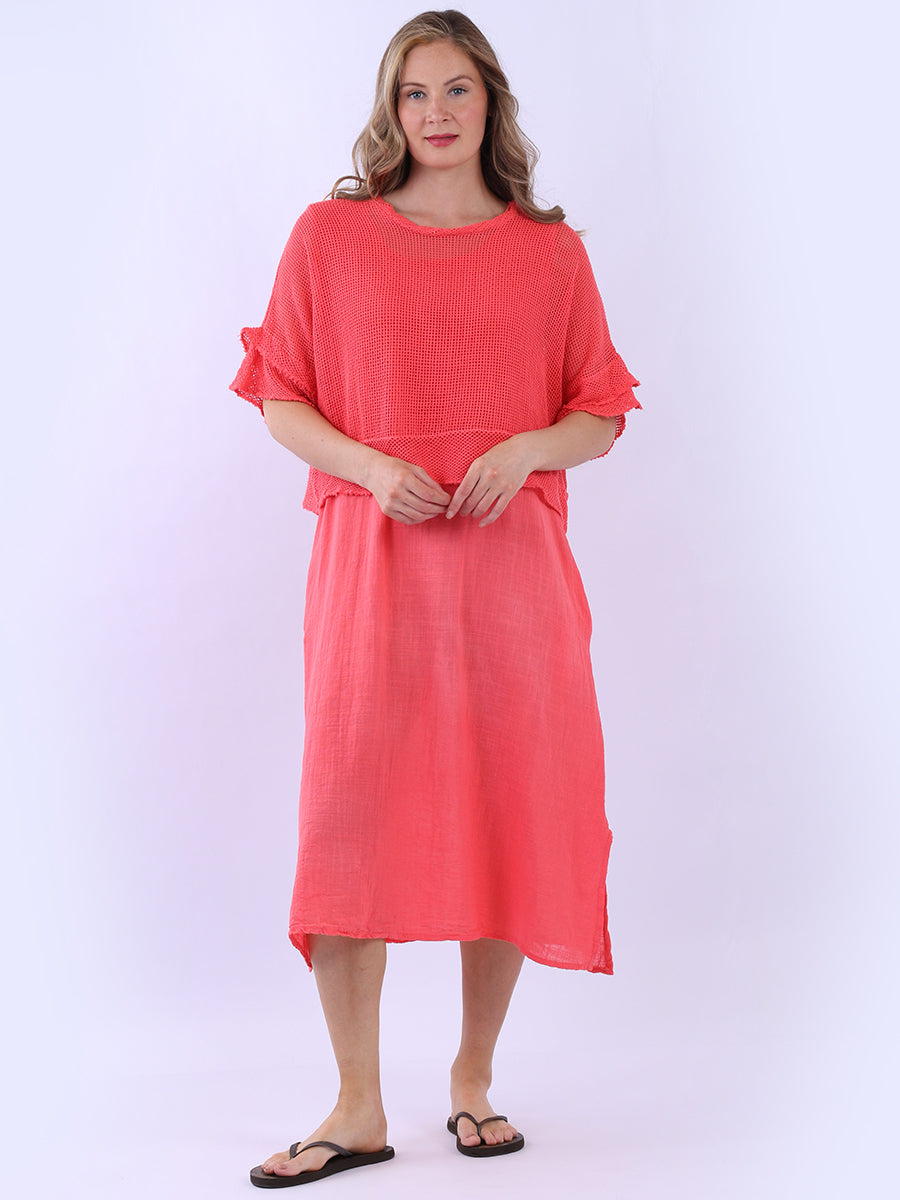Mesh Net Cotton Dress Coral