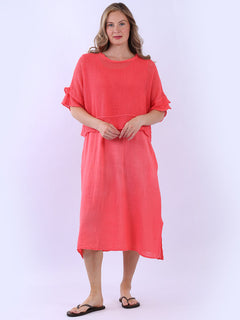 Mesh Net Cotton Dress Coral