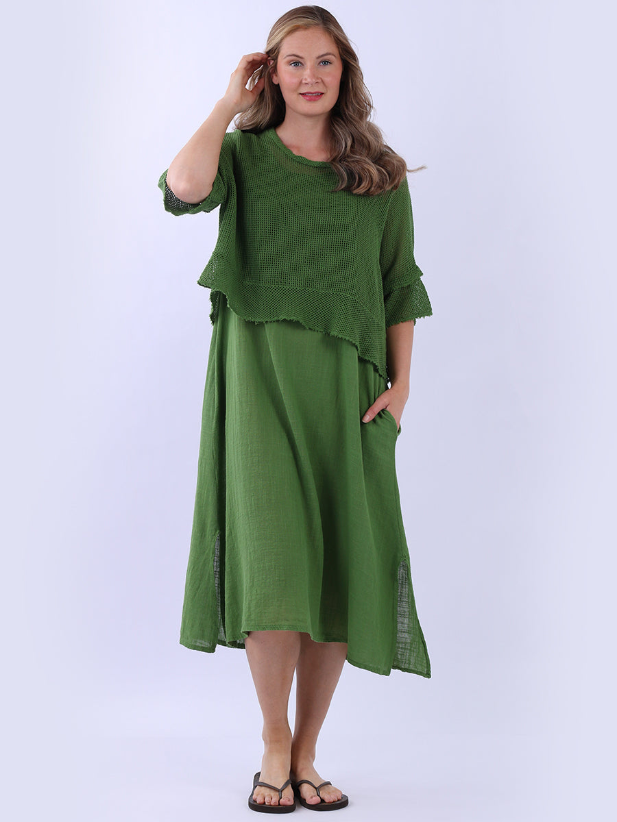 Mesh Net Cotton Dress Olive